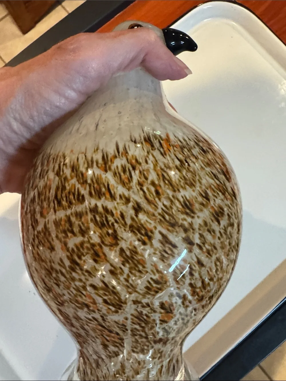 Bird Glass Vintage Speckled Pigeon Hawk White Brown Orange